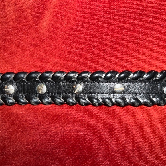 Justin Black Leather Belt W/ Silver & Gold Crumrine Buckle & (11) Silver Conchos - Picture 13 of 16